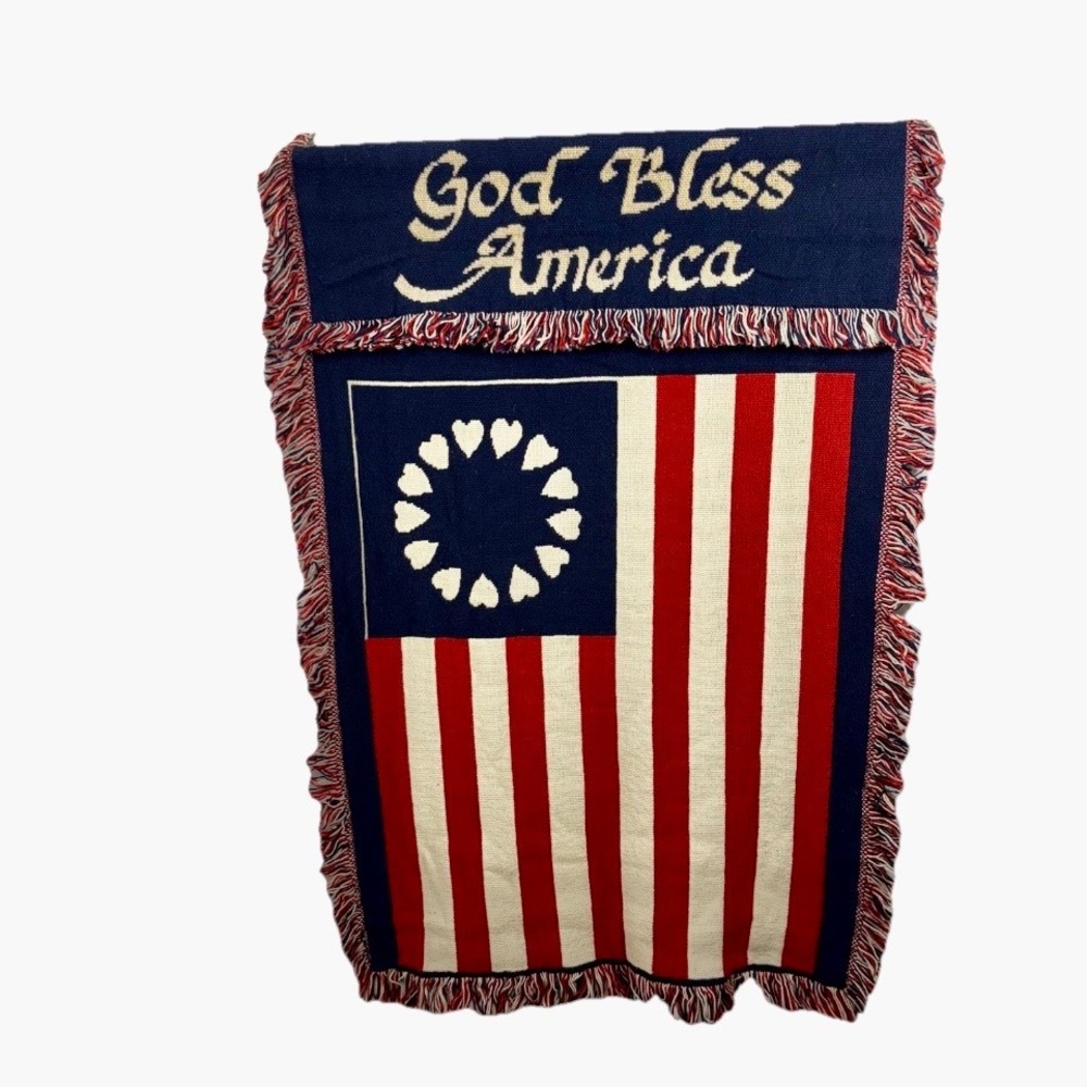 American‎ Flag Tapestry Blanket Wall Hanging 4th of July Hearts 41x28 Patriotic